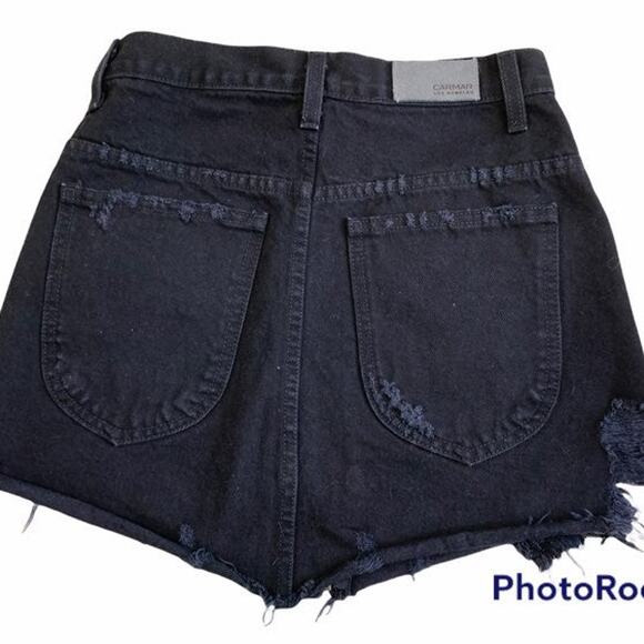 Carmar Women's Size 26 Distressed Mini Skirt Black Denim Full Zip Front Pockets - Picture 4 of 8